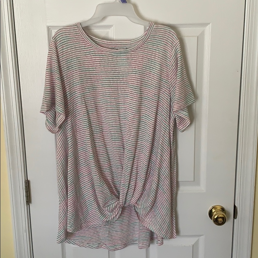 Pink and green striped top